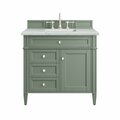 James Martin Vanities Brittany 36in Single Vanity, Smokey Celadon w/ 3 CM Ethereal Noctis Top 650-V36-SC-3ENC